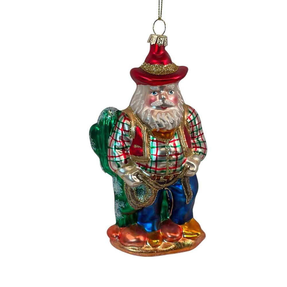 Glass Cowboy Santa Ornament Christmas Holiday Cactus 6"